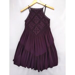 American Eagle Dress Women XS Purple Crochet Lace Bib Halter Tiered Boho Mini